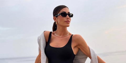 Italian television personality and show girl Federica Nargi was seen wearing black Prada PR B06S 16K08Z sunglasses in her Instagram post, July 2025.