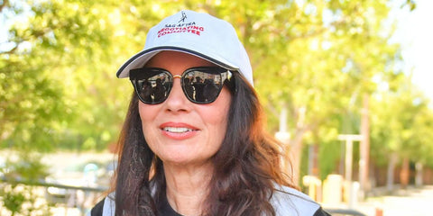 Actress Fran Drescher was seen wearing black Dolce&Gabbana DG4437 501/87 sunglasses at the Warner Bros Studio in Los Angeles, July 2023. Shop online now on Pretavoir