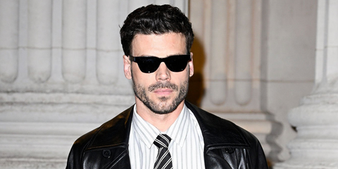 Canadian actor Francois Arnaud was seen wearing black Saint Laurent Sun Jacques SL 789 001 sunglasses at the Saint Laurent Menswear Fall/Winter 2026 fashion show during Paris Men's Fashion Week.