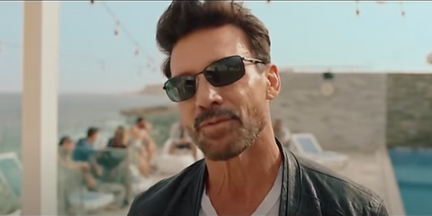 Actor Frank Grillo was seen wearing black Ray-Ban 3498 002/9A Polarised rectangular sunglasses in 2024 movie Hounds of War. Shop online now on Pretavoir
