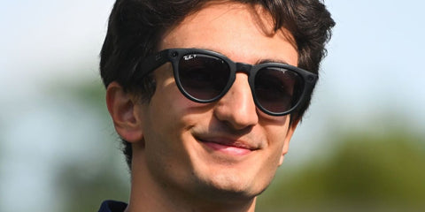 Italian Formula 2 racer Gabriele Mini was seen wearing matte black Ray-Ban Meta Headliner Gen 2 RW4013 601S/T3 Polarised Smart Glasses at the F1 Grand Prix of Barcelona-Catalunya, June 2026.