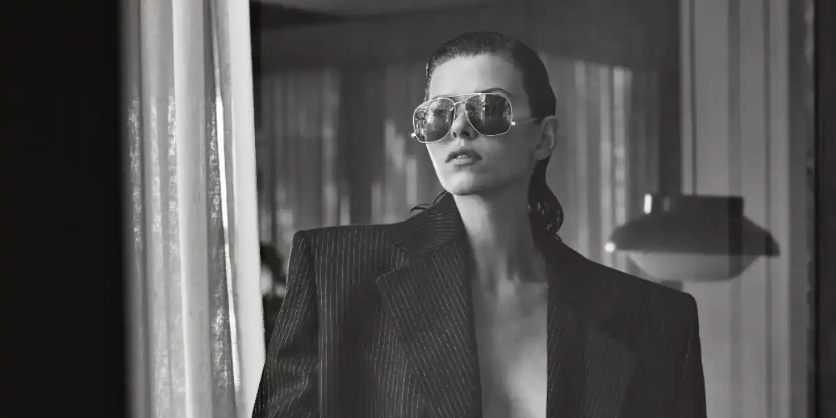 Georgia Fowler was seen wearing Saint Laurent Sun SL 653 Leon 001 aviator sunglasses in a fashion editorial page of Marie Claire Australia, October 2023