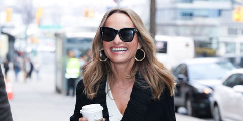 Chef Giada De Laurentiis was seen wearing black Gucci GG1082S 001 square sunglasses with grey lenses in New York City, March 2025