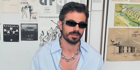 Italian actor Gianmarco Saurino was seen wearing black Gucci GG1778S 001 sunglasses at the Gucci Menswear Spring/Summer 2025 fashion show during Milan Men's Fashion Week.