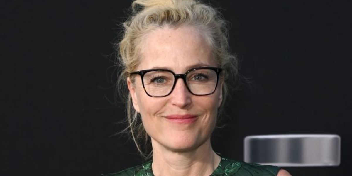 Gillian Anderson was seen wearing two-tone black and brown gradient Oliver Peoples Rasey OV5488U 1722 optical glasses to the premiere of The Substance in Los Angeles