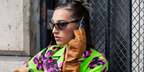 Italian internet personality Ginevra Mavilla was seen wearing black Miu Miu MU A02S 1AB90J half-rim sunglasses with pink mirror lenses at the Miu Miu Spring/Summer 2025 fashion show during Paris Fashion Week. Shop online now on Pretavoir