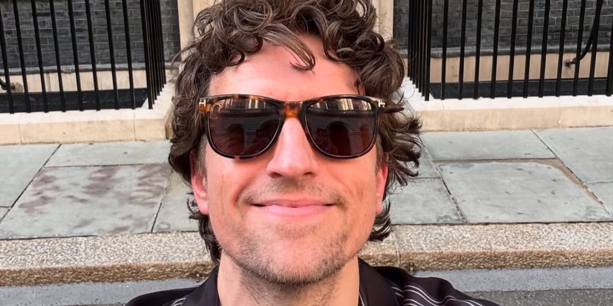 Celebrity radio DJ host and presenter Greg James of BBC Radio 1 was seen wearing tortoiseshell Tom Ford Kevyn TF1099 52J sunglasses with brown lenses in his Instagram post, November 2025