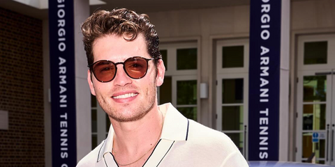 Actor Gregg Sulkin was seen wearing black Giorgio Armani AR8186U 5001/2A sunglasses at the Giorgio Armani Tennis Classic  at The Hurlingham Club in London, June 2026.