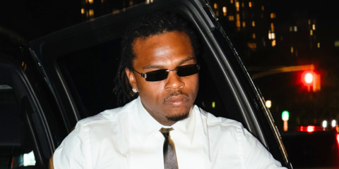 Gunna was seen wearing ruthenium Balenciaga BB0488S 005 sunglasses during New York Fashion Week season Spring/Summer 2027.