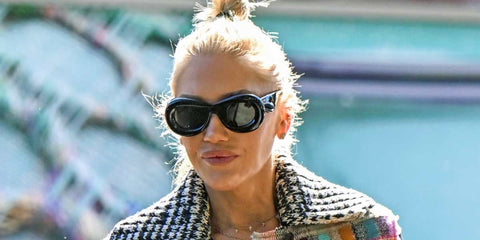 Gwen Stefani is seen wearing black Loewe Inflated LW40099I 01A round sunglasses while running errands in California