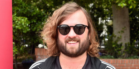 The Sixth Sense actor Haley Joel Osment was seen wearing black Ray-Ban RB 2180 601/71 round sunglasses at the SAG-AFTRA Foundation's 13th Annual L.A. Golf Classic Benefiting Emergency Assistance Programs, June 2023
