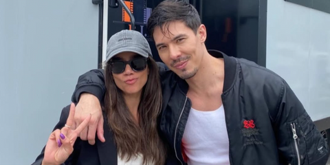 Hannah John-Kamen was seen wearing black Ray-Ban Mega Wayfarer RB 0840S 901/31 sunglasses in Lewis Tan's Instagram story