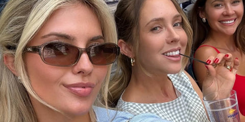 Basketball player Hannah White was seen wearing DMY Studios Juno DMYSUN10TOY Transparent Oyster sunglasses with brown gradient lenses at the Wimbledon Tenns Championships 2025.