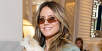 Heidi Klum was seen wearing gold Cartier CT0535S 003 rimless rectangular sunglasses with light brown lenses at Hotel Martinez during Cannes Film Festival.