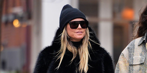 Heidi Klum was seen wearing black Saint Laurent Sun SL 364 MASK ACE 001 sunglasses in Aspen, Colorado, January 2026.