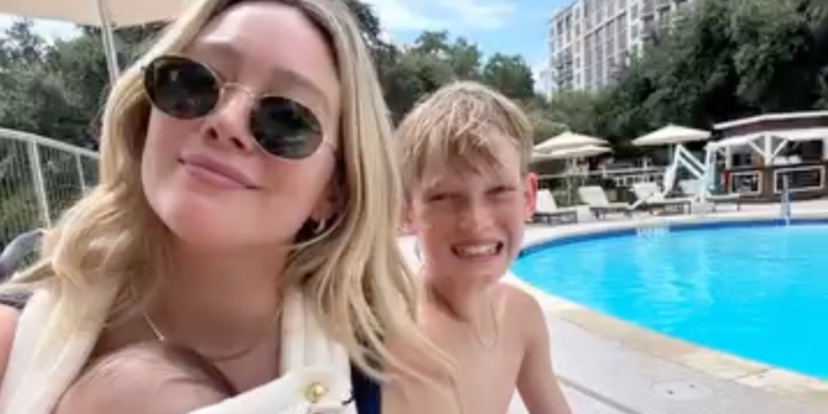 Hilary Duff was seen wearing gold Ray-Ban Oval RB 3547 001/31 sunglasses with green lenses in her Instagram post