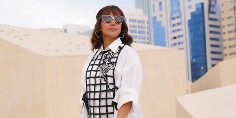 Hina Khan was seen wearing silver Balenciaga BB0191S 005 sunglasses during her trip to Abu Dhabi, December 2024