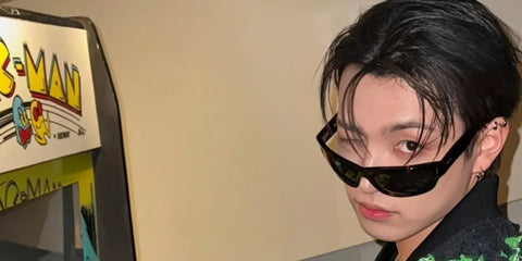 South Korean rapper and singer Hongjoong of K-Pop group ATEEZ was seen wearing black Ray-Ban Mega Balorama RB 2289 901/31 sunglasses in his Instagram update, May 2025.