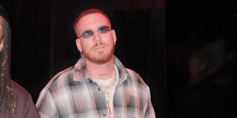 French DJ Hugel was seen wearing diamond-shaped Cartier Panthere CT0433S 003 rimless sunglasses with blue lenses in his Instagram post, October 2025.