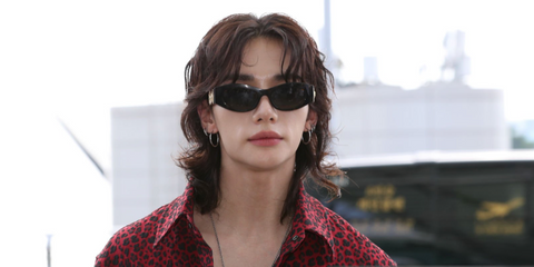 South Korean rapper Hyunjin of K-pop group Stray Kids was seen wearing black Versace 4480U GB1/87 sunglasses at Incheon International Airport, September 2024. Shop online now on Pretavoir