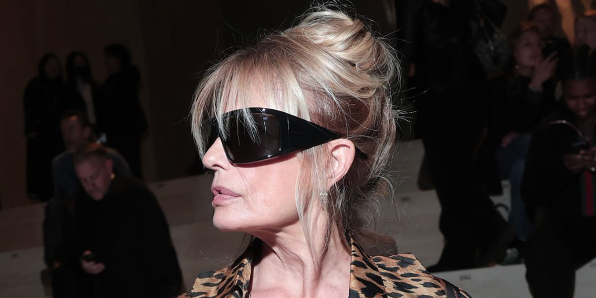 Italian actress Isabella Ferrari was seen wearing black Gucci GG2274S 001 shield sunglasses at the Gucci Fall/Winter 2026 fashion show during Milan Fashion Week.
