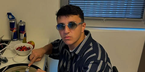 French-Algerian Formula racing driver Isack Hadjar was seen wearing Cartier CT0439S 004 hexagonal-shape rimless sunglasses with green lenses in his Instagram post, May 2025. Shop online now on Pretavoir