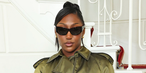 Isan Elba was seen wearing black Burberry BE4450U 3001/87 sunglasses at the Burberry Fall/Winter 2026 fashion show during London Fashion Week
