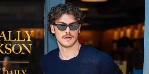 Canadian actor Jack Innanen was seen wearing black Prada PR C09S 16K08G Polarised sunglasses in New York City, August 2026.