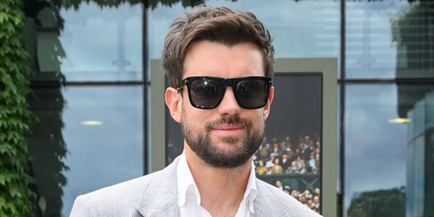 Comedian Jack Whitehall was seen wearing black David Beckham DB 7000/S 2M2IR square sunglasses at the Wimbledon Tennis Championships 2026.