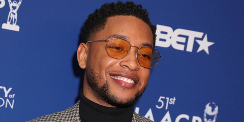 Actor and singer Jacob Latimore was seen wearing Ray-Ban Hexagonal RB 3548N 9131/0Z sunglasses with yellow Photochromic lenses at the NAACP Image Awards 2020.