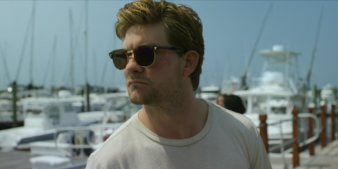 Actor Jake Weary was seen wearing American Optical Sirmont C2 ST BNN-P Chocolate Gold Polarised half-rim sunglasses in The Waterfront, season 1 episode 1 as Cane Buckley.
