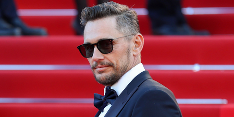 Actor James Franco was seen wearing black Giorgio Armani AR8226T 6060/11 sunglasses with gold temples and green lenses at the Cannes Film Festival 2026.