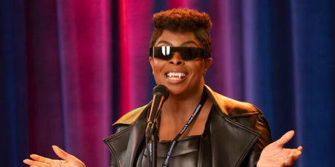 Comedian and actress Janelle James was seen wearing black Balenciaga BB0041S 001 sunglasses in Abbott Elementary, episode "Costume Contest".