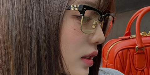 South Korean singer Jang Won-young of the girl group IVE was seen wearing Miu Miu MU 10ZS 1AB08N Blue Control half-rim optical glasses at a Miu Miu store event. Shop online now on Pretavoir