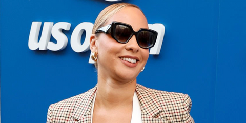 Actress and singer Jasmine Cephas Jones was seen wearing black Prada PR 14ZS 1AB09S sunglasses on the Day 4 of US Open 2025. Shop online now on Pretavoir