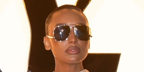 Jasmine Tookes at Saint Laurent FW24 Show at Paris Fashion Week wearing Saint Laurent Leon sunglasses in silver
