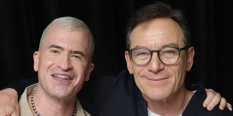 Jason Isaacs, pictured on the right, was seen wearing Oliver Peoples Finley Esq OV5298U 1436 Grey Fade optical glasses at The White Lotus Chaos Dinner ahead of the Season 3 final episode screening in Los Angeles