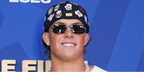 New York Giants quarterback Jaxson Dart was seen wearing silver Cartier CT0498S 004 sunglasses with blue lenses at the FIFA World Cup 2026 Final Match between Spain and Argentina