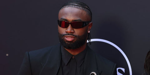 Jaylen Brown is seen wearing rectangle Prada PR A19S 1AB5S0 sunglasses to an event