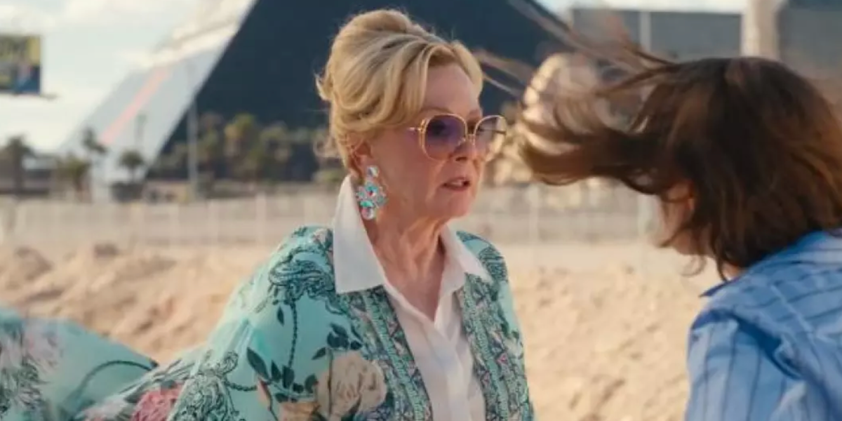 Actress Jean Smart was seen wearinggold Dita Arohz DTS 156 01 sunglasses in Hacks, season 4 episode 3 as Deborah Vance.