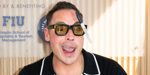Cookbook author and Food Network host Jeff Mauro was seen wearing black Cutler and Gross Sun 1402 01 sunglasses with yellow lenses at the South Beach Wine & Food Festival in Miami, February 2026.