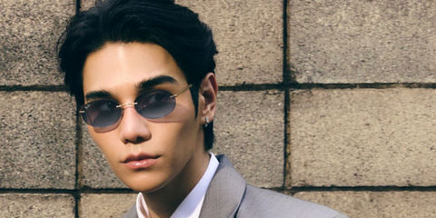 Thai singer Jeff Satur was seen wearing gold Ray-Ban RB 3767 001/4C oval sunglasses with blue gradient lenses in Ray-Ban's campaign