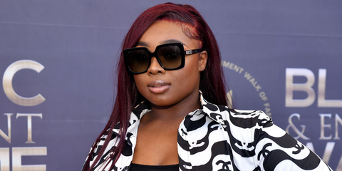 Gospel singer Jekalyn Carr was seen wearing black Gucci GG0418S 001 oversized sunglasses at the Black Music & Entertainment Walk Of Fame Induction Ceremony & Juneteenth Celebration in Atlanta, Georgia, June 2022. Shop online now on Pretavoir