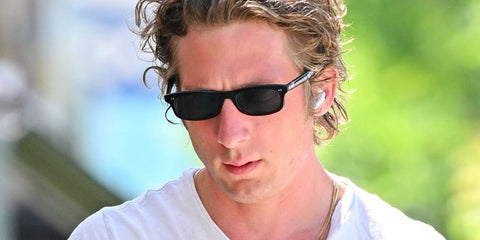 Jeremy Allen White was seen wearing black Oliver Peoples Fai OV5484SU 1492/P2 Polarised rectangular sunglasses in Los Angeles