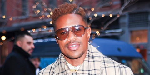 Jeremy Pope was seen wearing transparent grey Tom Ford Marcus TF1023 93E sunglasses with yellow Photochromic lenses in New York City, January 2026. 