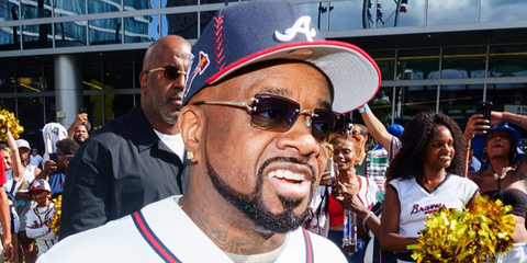 Record producer Jermaine Dupri was seen wearing silver Cartier CT0550S 003 sunglasses at a MLB game between the Atlanta Braves and the San Diego Padres in July 2026