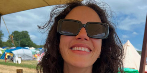 Actress Jessica Brown Findlay was seen wearing black Saint Laurent Sun SL 534 Sunrise 001 sunglasses in her Instagram post, July 2025.