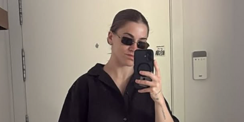 Footballer Jess Park of the Manchestter United Women's FC was seen wearing old gold Miu Miu MU B50S 26C09Z rimless sunglasses in her Instagram post, August 2026.