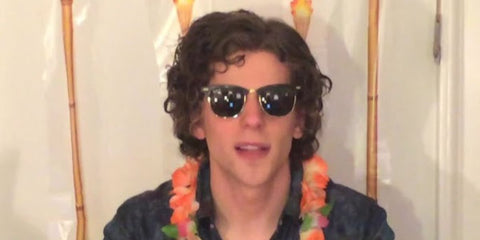 Jesse Eisenberg was seen wearing the iconic black and gold Ray-Ban Clubmaster 3016 W0365 sunglasses at the 2014 New Yorker Festival "Team Cats" video on YouTube