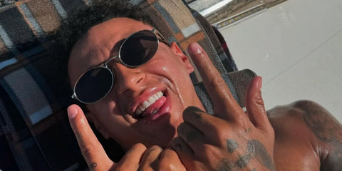 Jesse Lingard was seen wearing silver Persol Ida 1018S 518/B1 oval sunglasses in his Instagram post, September 2024.